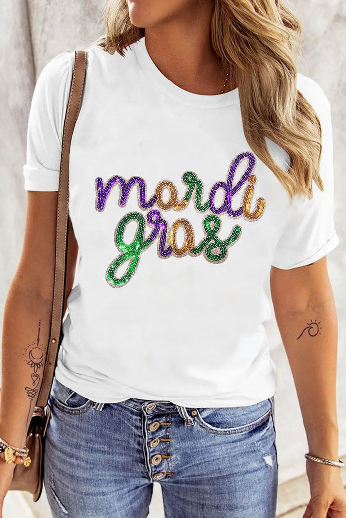 Wisteria Sequin mardi gras Graphic Shirt - Graphic/Graphic Tees