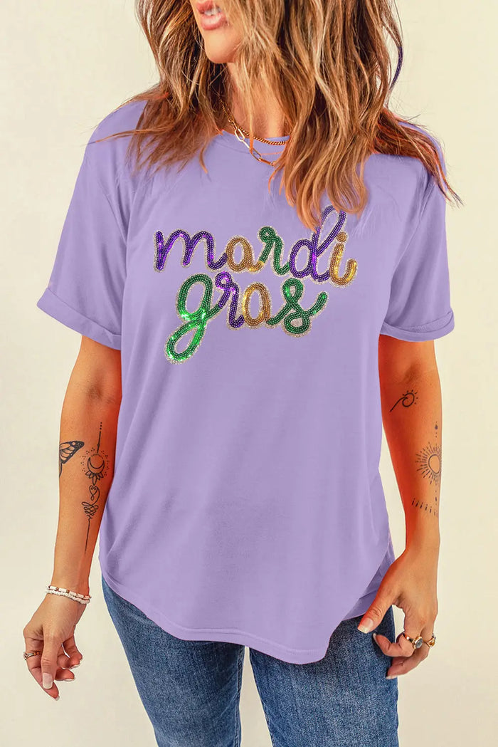 Wisteria Sequin mardi gras Graphic Shirt - Graphic/Graphic Tees
