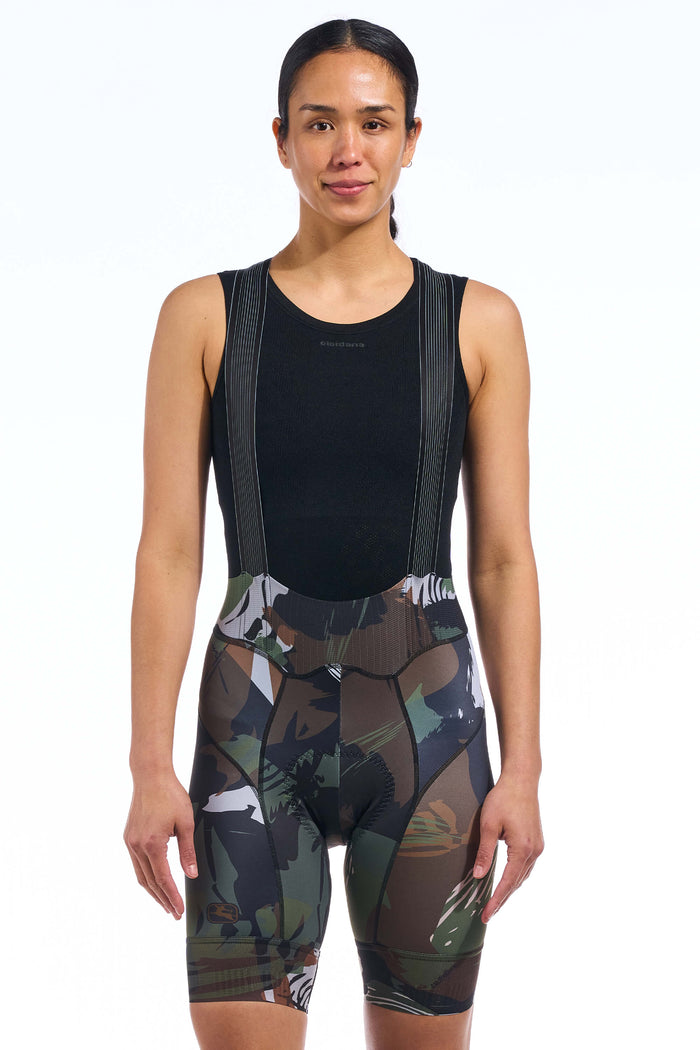 Women's FR-C Brush Camo Bib Short by Giordana Cycling, BLACK, Made in Italy