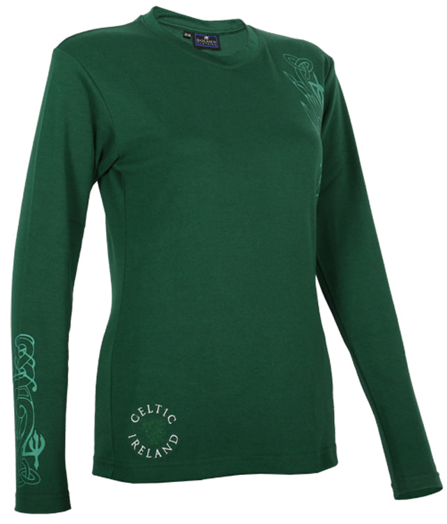Ladies Long Sleeve Celtic T-Shirt Green