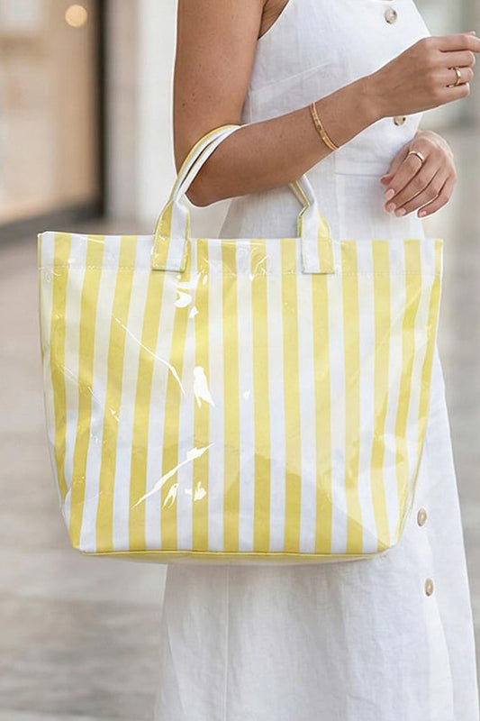 Yellow Striped Waterproof Large Tote Bag