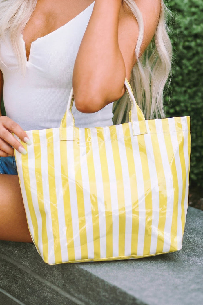 Yellow Striped Waterproof Large Tote Bag