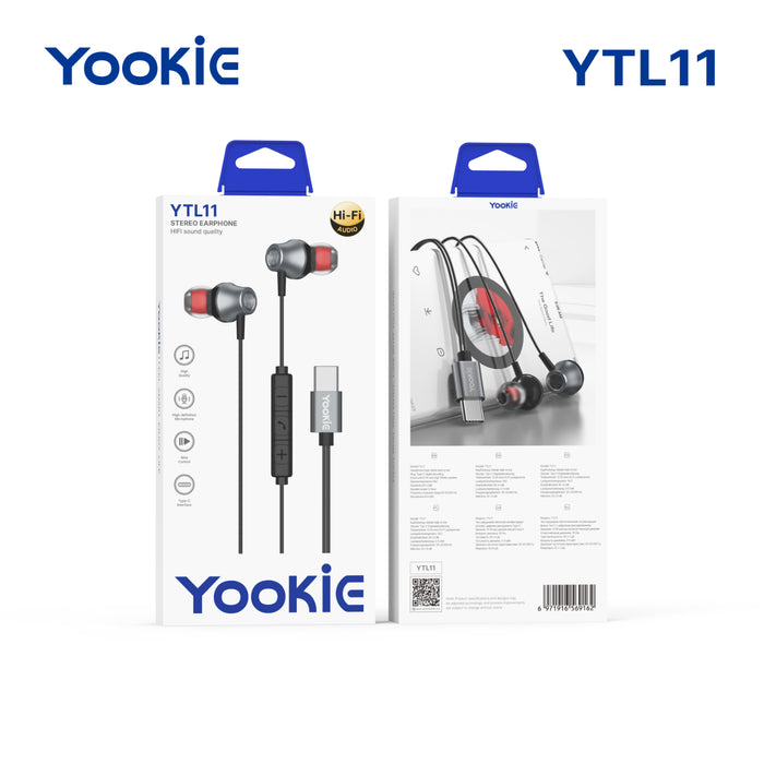 Yookie YTL-11 Wired Earphones Type-C - Black/Silver (YOOKIE-YTL11-B)