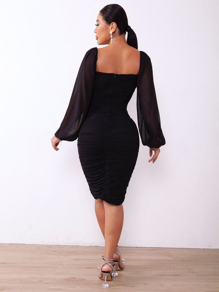 Zip-Back Ruched Bodycon Dress - Madikfashions.com